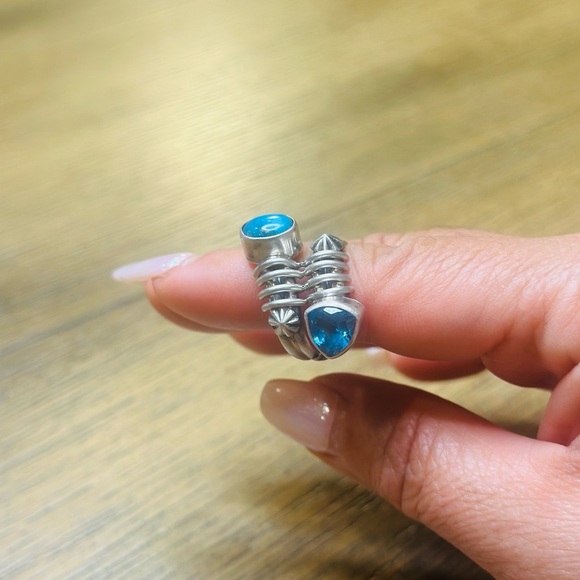 American West Authentic Turquoise and Blue Topaz Sterling Silver Ring Size 7 - Picture 4 of 7